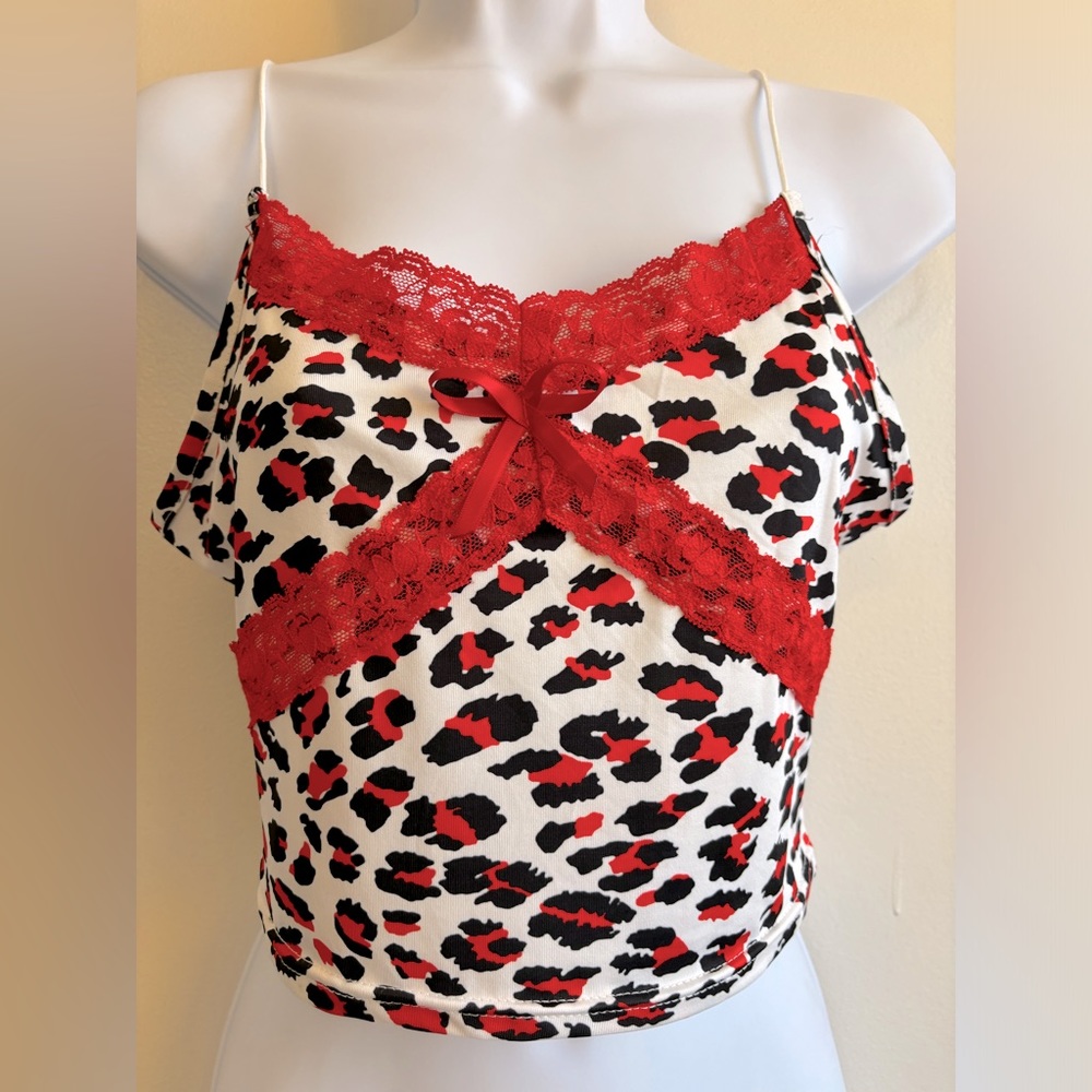 Leopard Print Spaghetti String Top With Lace , 2 … - image 2